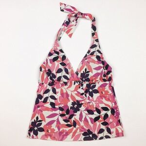 Lands End‎ Halter Tankini Swim Top Floral Print Pink Purple White Size 2
